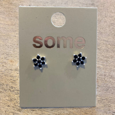 Some Sterling Silver Black Crystal Flower Earrings 812