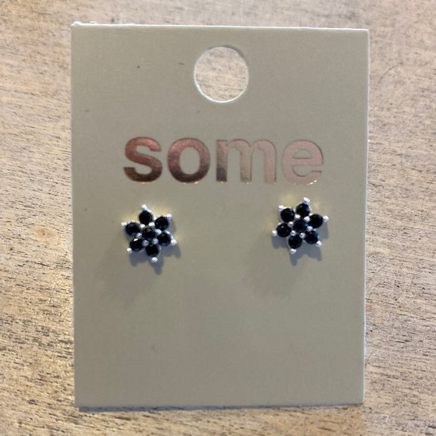 Some Sterling Silver Black Crystal Flower Earrings 812