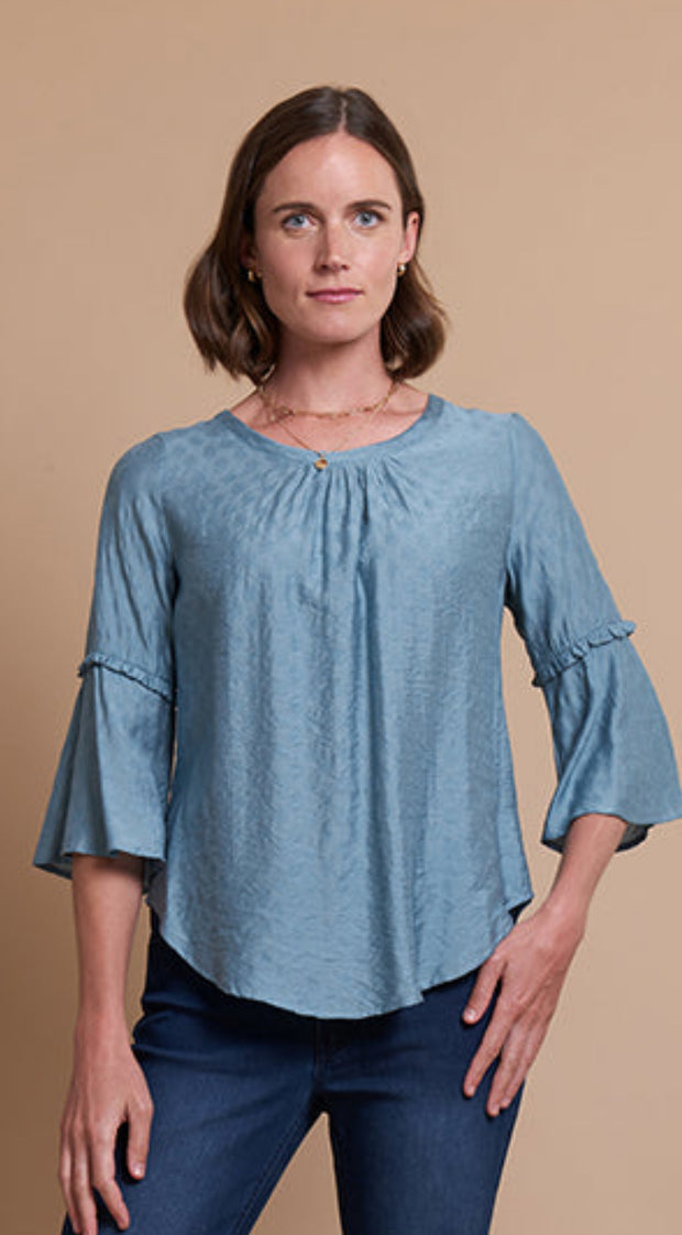 OH Three Turquoise Ruffles Top with Scoop Hem TP13937