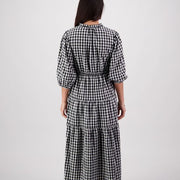 Vassalli 6091 Black Check Long Dress With Elbow Length Sleeve