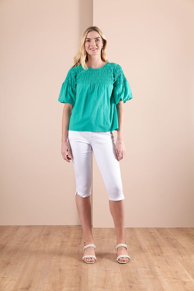 Oh Three To Be Shirr Top in Green Tp13603