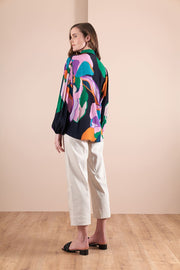 Foil Shirt with Volume Sleeve Abstract Midnight TP13429