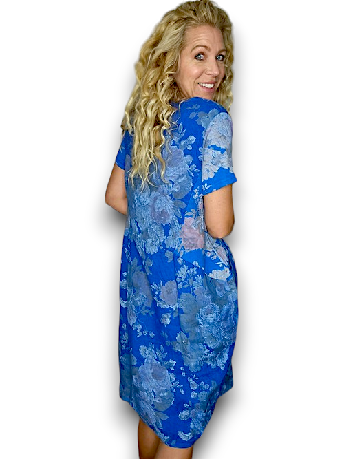 Helga May Cobalt Scarlett Rose Jungle Dress Linen 165811