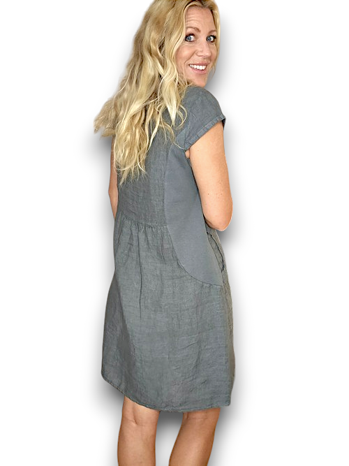 Helga May Grey Plain Kennedy Dress 164956 Linen