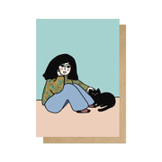 East End Prints - Girl And Cat - Card by Freya Macphail