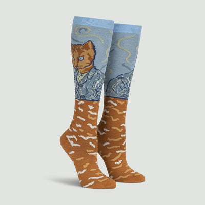 Sock It to Me Cat Van Gogh, A Selfie Portrait Knee  Women’s/ Small unisex Knee High Socks SF0032