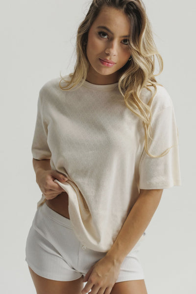 The Goodnight Society Boxy Tee in Vanilla Lounge 137 02