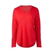 Vassalli Merino V Neck Top with Button Cuff Detail Scarlet 4465