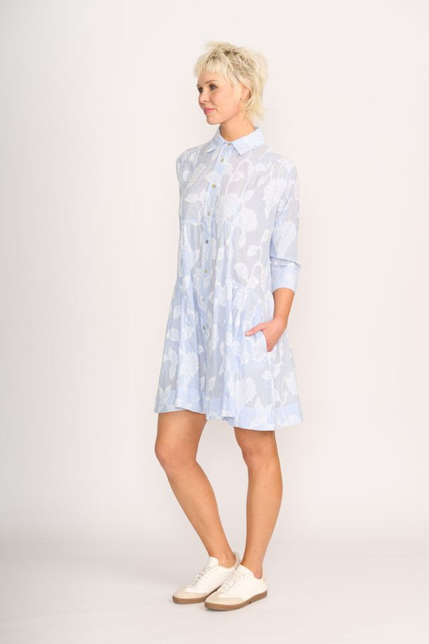 OH Three Contrast Panel Dress in Stripe Floral TP14323