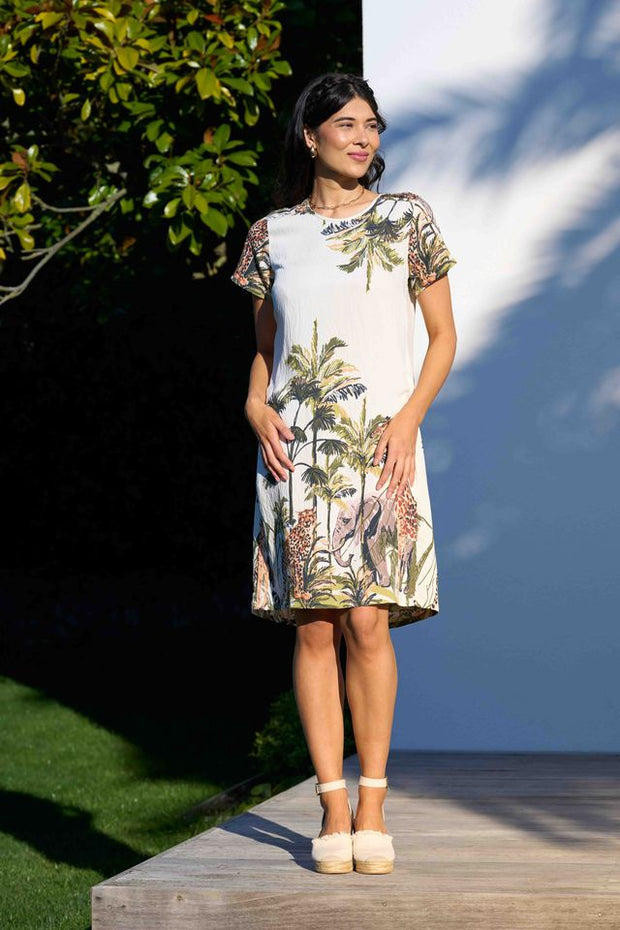 Foil Pintuck Swing Back Dress in Safari TP14601