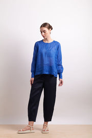 Neris Pin Tuck Blouse 2825 in Marina Blue