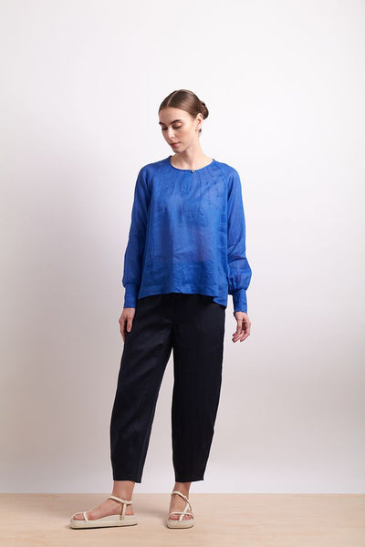 Neris Pin Tuck Blouse 2825 in Marina Blue