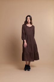 OH Three Tiered Dress with Cuff Sleeve Chocolate Check TP12723