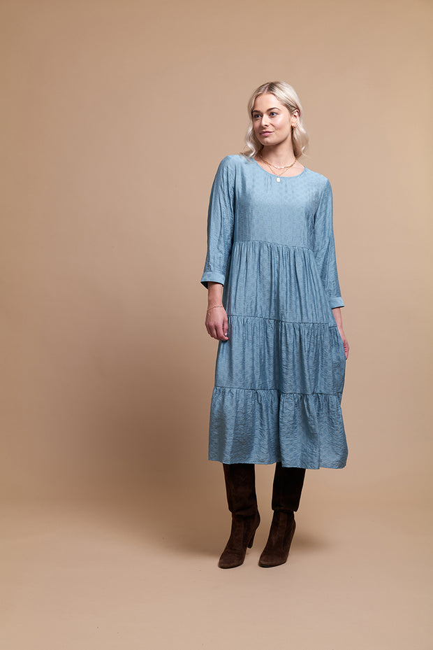 OH Three Tiered Dress with Cuff Sleeve Turquoise  TP12723