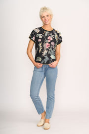 Memo Botanical Knit Back, Round Neck Top TP11335