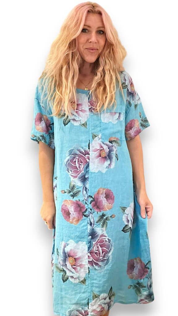 Helga May Turquoise Ombre Peony Easy Peasy T-Shape Dress 279701