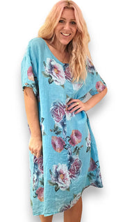 Helga May Turquoise Ombre Peony Easy Peasy T-Shape Dress 279701