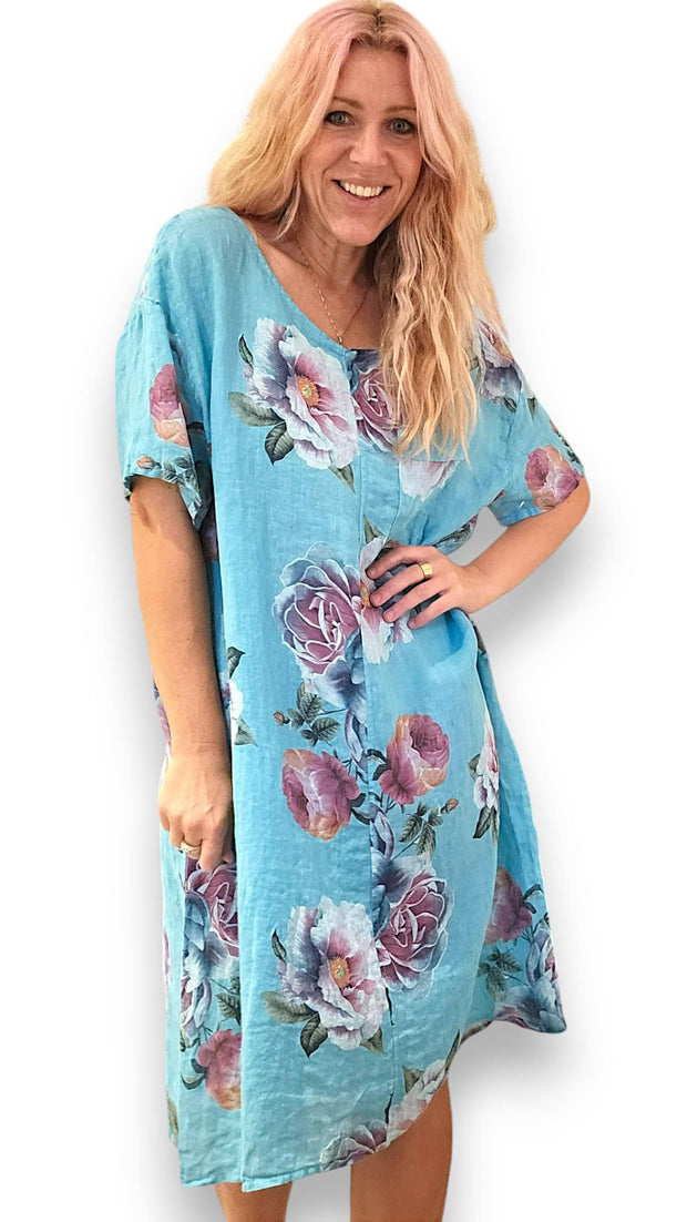 Helga May Turquoise Ombre Peony Easy Peasy T-Shape Dress 279701