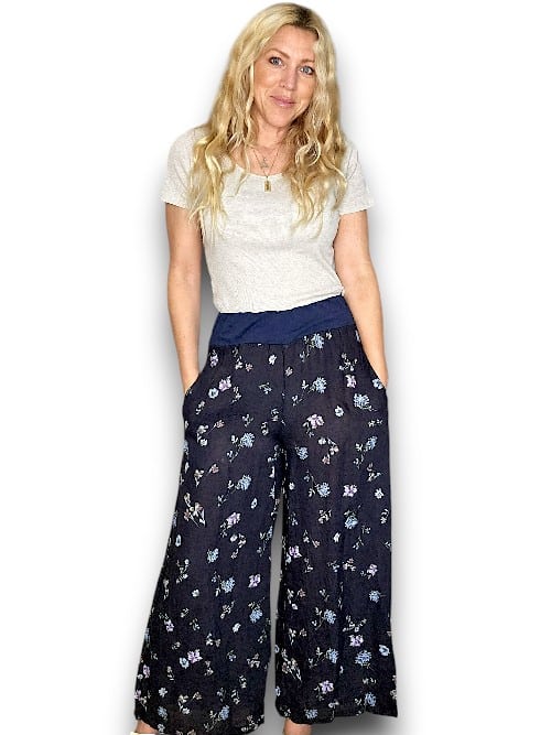 Helga May Windy Bloom Elastic Waist Linen Pant