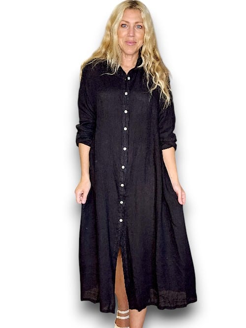 Helga May Maxi Button Shirt Dress Linen