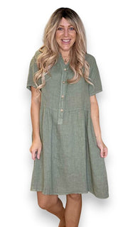 Helga May Linen Midi Coconut Button Dress