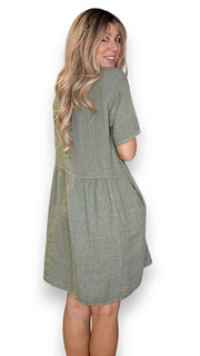 Helga May Linen Midi Coconut Button Dress