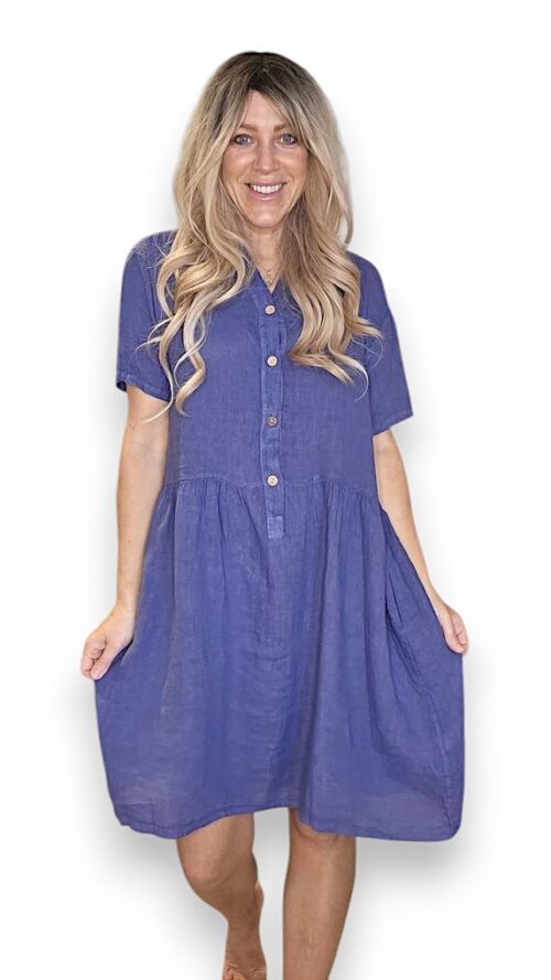 Helga May Linen Midi Coconut Button Dress