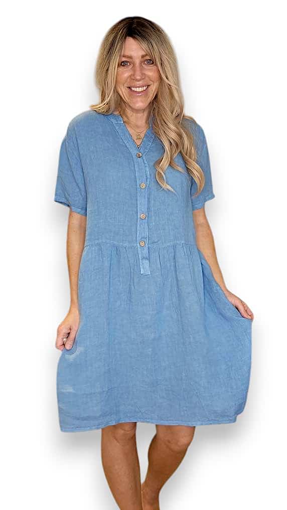 Helga May Linen Midi Coconut Button Dress