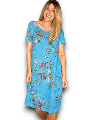 Helga May Linen Turquoise Lingonberry Jungle Dress