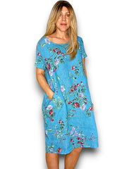 Helga May Linen Turquoise Lingonberry Jungle Dress