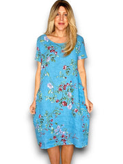 Helga May Linen Turquoise Lingonberry Jungle Dress