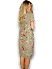 Helga May Linen Lingonberry Jungle Dress Mocha