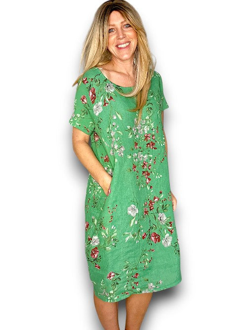 Helga May Linen Green Lingonberry Jungle Dress