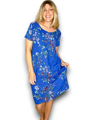 Helga May Linen Lingonberry Jungle Dress Cobalt