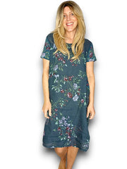 Helga May Linen Lingonberry Jungle Dress Dark Jade