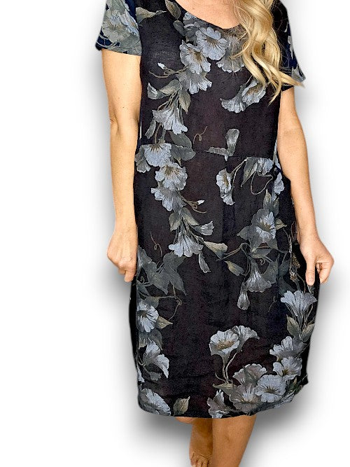 Helga May Linen Navy Trumpet Jungle Dress