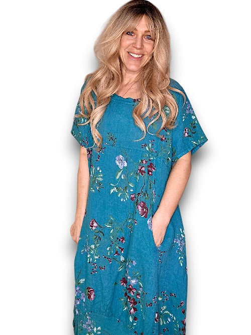 Helga May Linen Lingonberry Mid Sleeve Max Dress