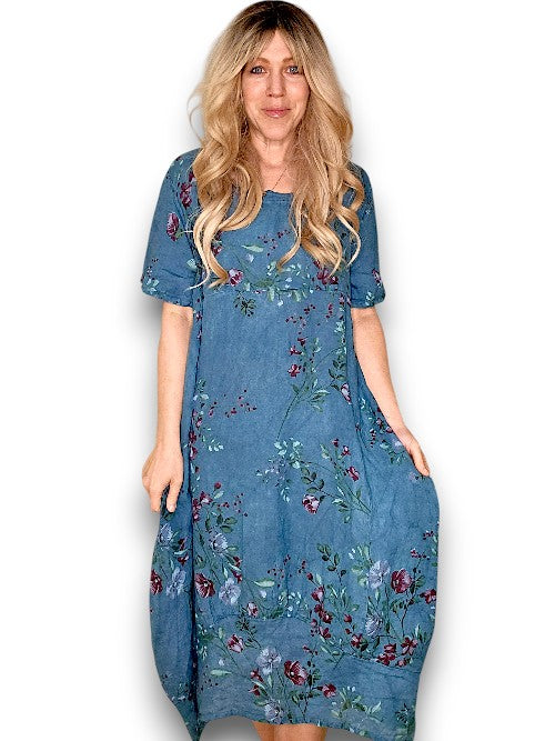 Helga May Linen Lingonberry Mid Sleeve Max Dress
