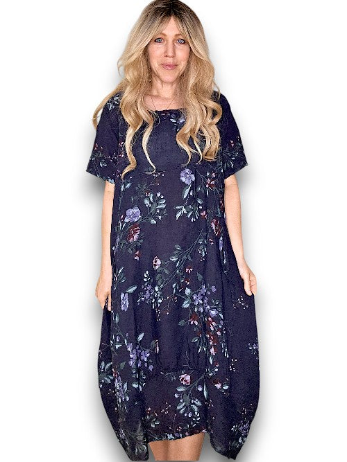 Helga May Linen Lingonberry Mid Sleeve Max Dress