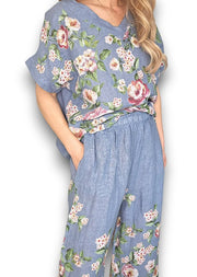 Helga May Ruby Blossom Linen Top