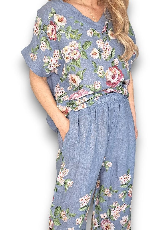 Helga May Ruby Blossom Linen Top