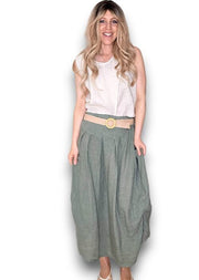 Helga May Midi Raffia Belt Linen Skirt