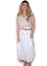 Helga May Midi Raffia Belt Linen Skirt