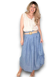 Helga May Midi Raffia Belt Linen Skirt