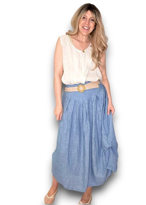 Helga May Midi Raffia Belt Linen Skirt