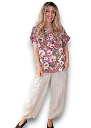 Helga May Ruby Blossom Linen Top