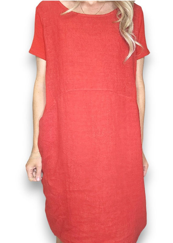 Helga May Linen Red Plain Jungle Dress  Florence Boutique NZ