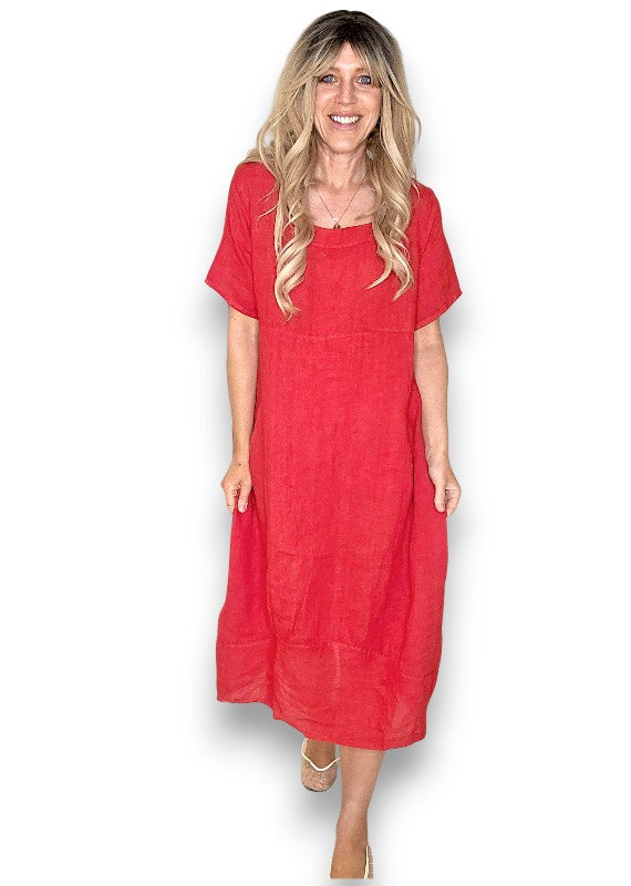 Helga May Linen Red Mid Sleeve Maxi Dress Florence Boutique NZ Helga May Linen Red Mid Sleeve Maxi Dress Florence Boutique NZ