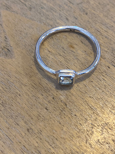 Some Sterling Silver Ring with Square Shaped Clear Stone X25