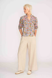 Foil Denim Floral Trim Insert Blouse TP14287